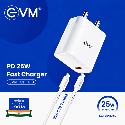 EVM 25W Fast Charger USB-C Adapter with PD Type-C Charger Cable - EVM-CH-013
