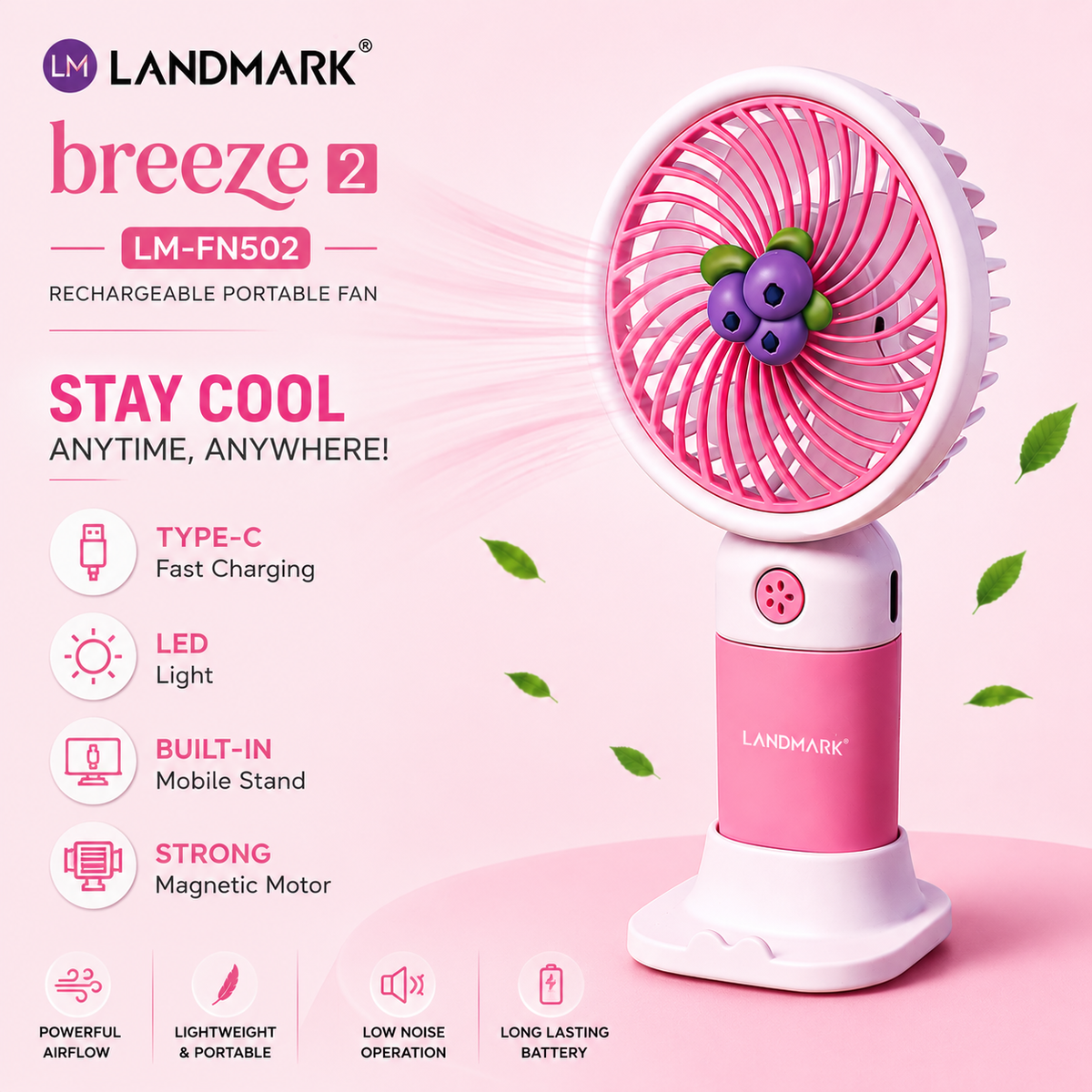 LANDMARK Breeze 2 Portable Rechargeable Fan - LM-FN502