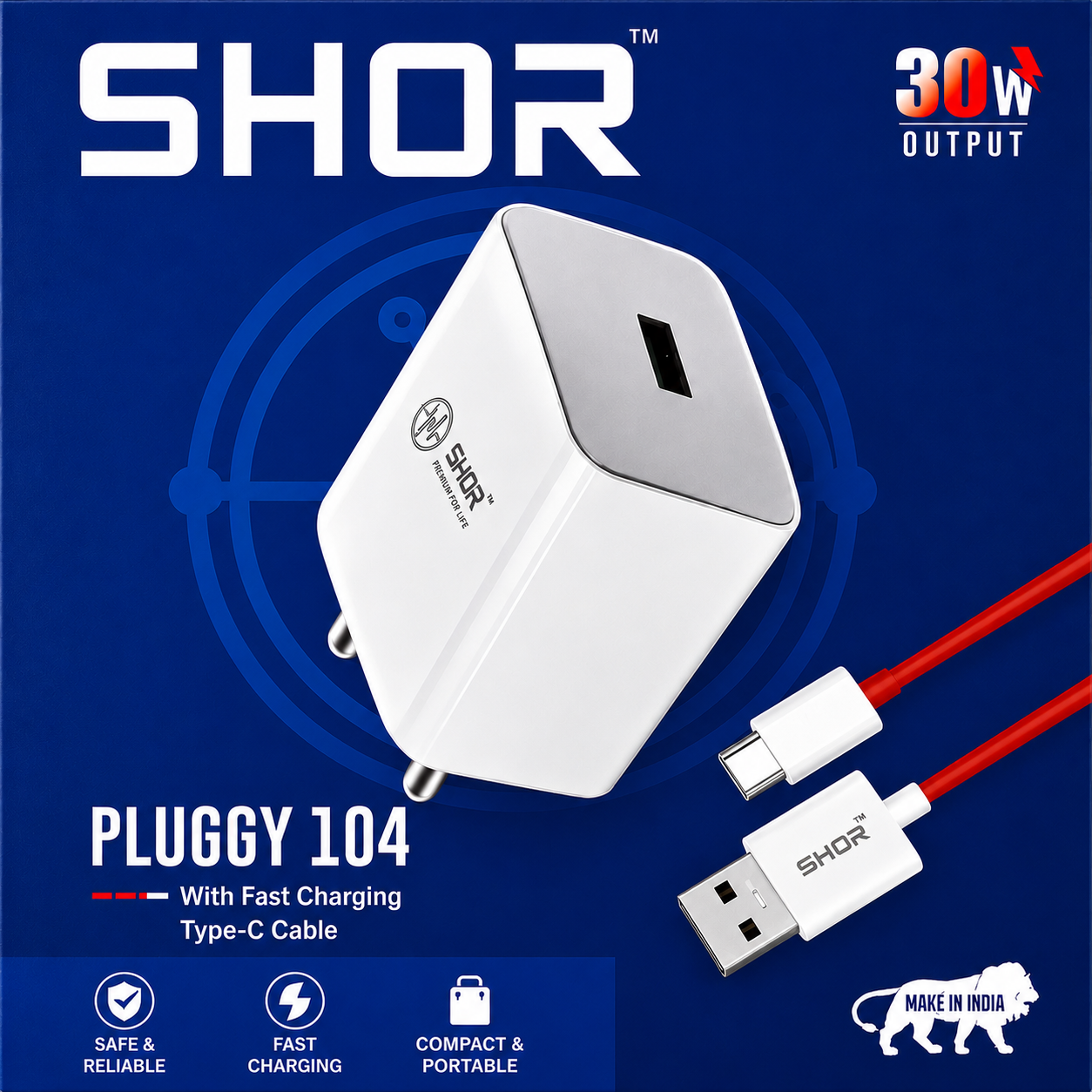 SHOR Pluggy 104 Mobile Charger With USB To Type-C Cable