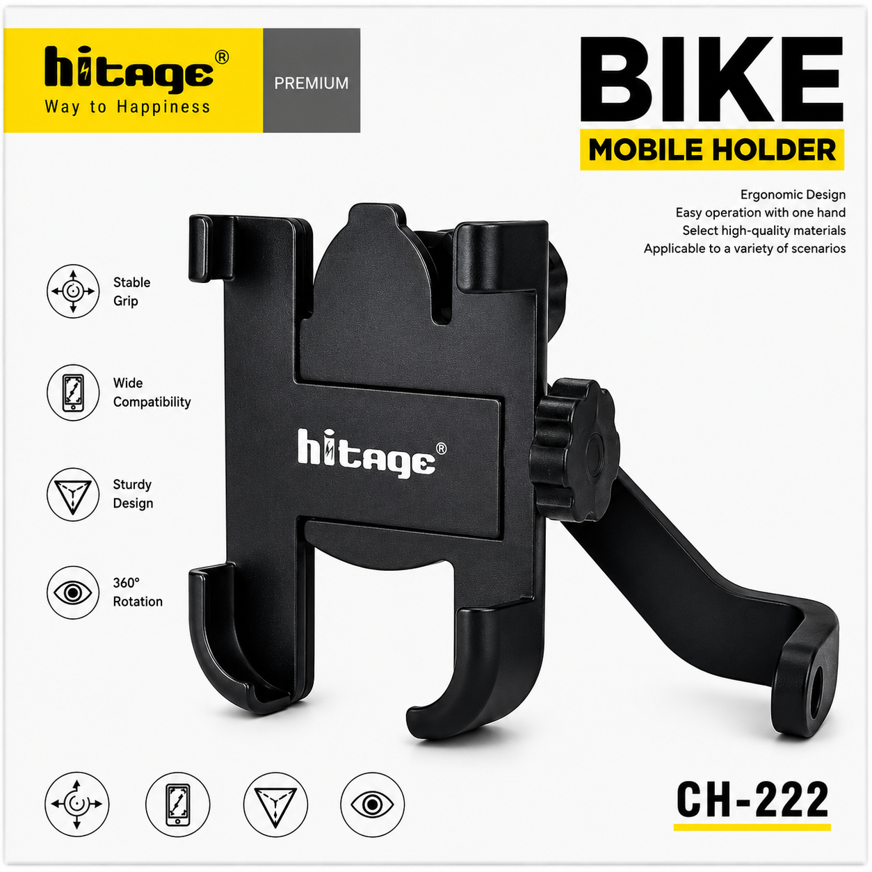 Hitage Bike Mobile Holder for Bicycle & Motorcycle 360° Rotation – CH-222