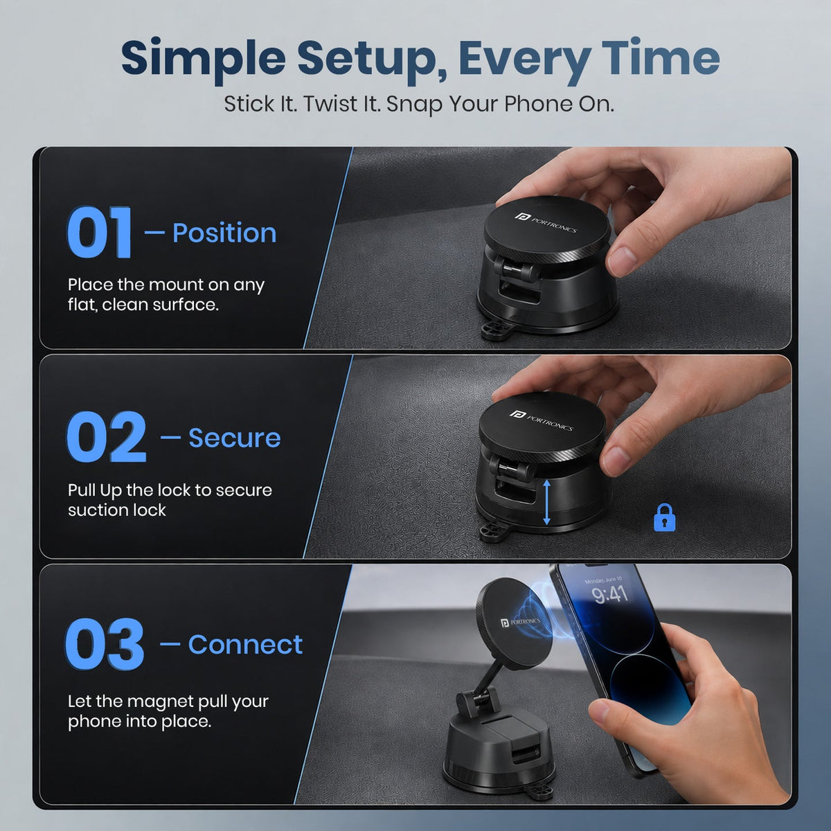 Portronics Hold X Plus POR 3555 Black Magnetic Mobile Stand with Vacuum Grip