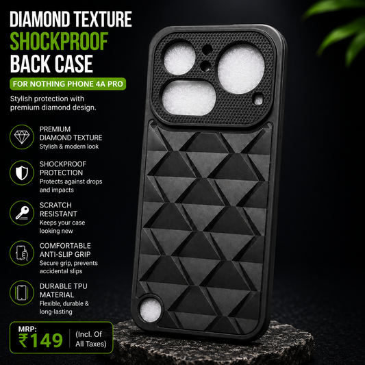 Diamond Texture Shockproof Back Case for Nothing Phone 4A Pro – Black
