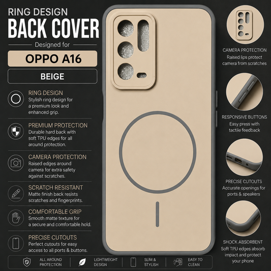 Oppo A16 Ring Design Back Cover – Beige