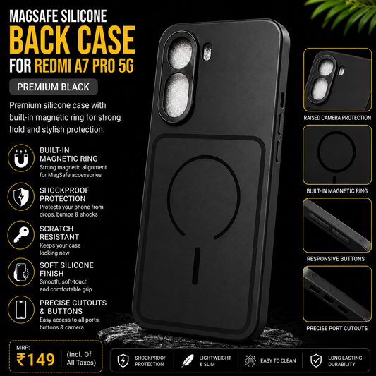 MagSafe Silicone Back Case for Redmi A7 Pro 5G – Premium Black