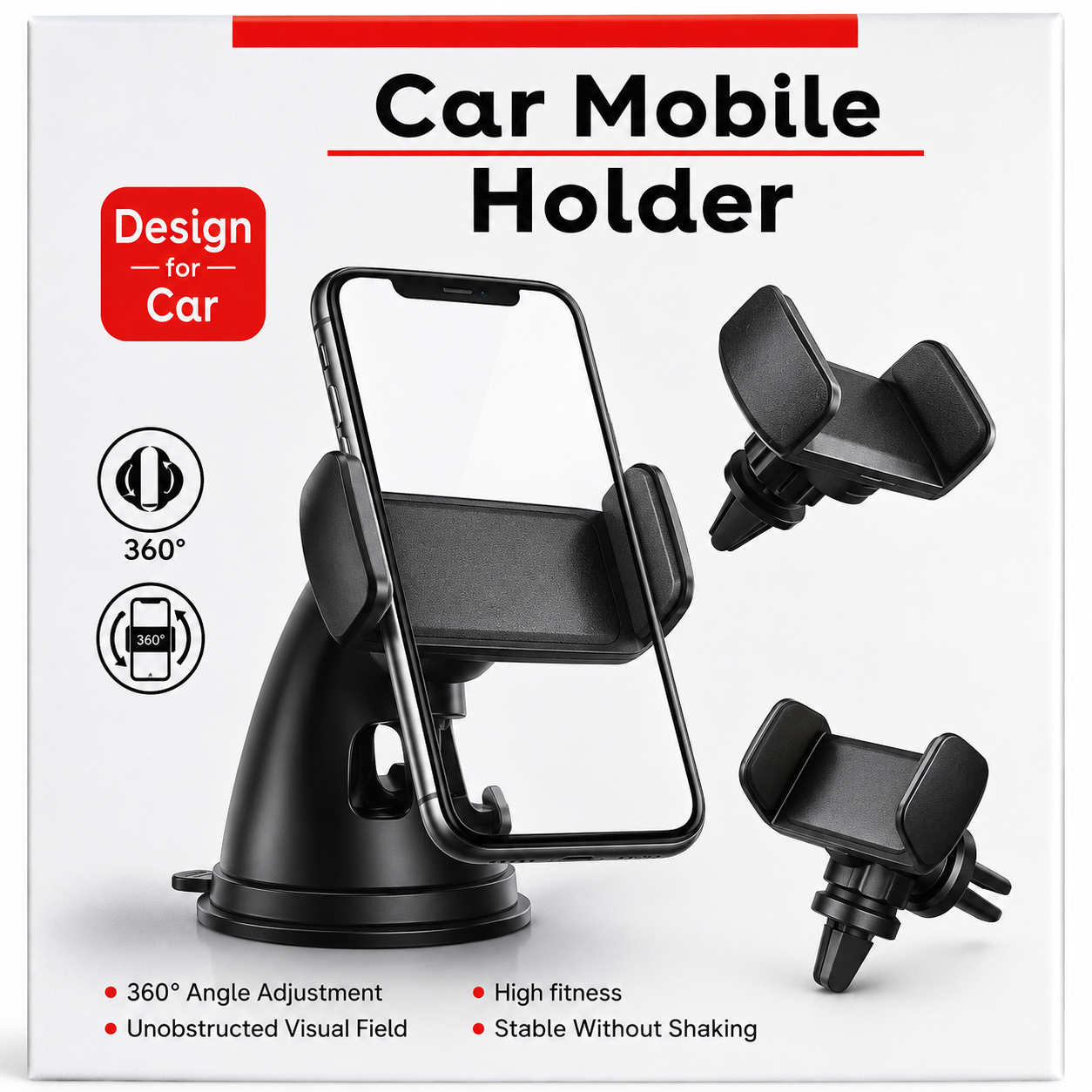 Car Mobile Holder – 360° Adjustable Dashboard & Air Vent Phone Mount