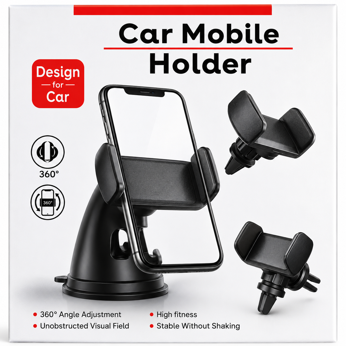 Car Mobile Holder – 360° Design For Car Adjustable Dashboard & Air Vent Phone Mount