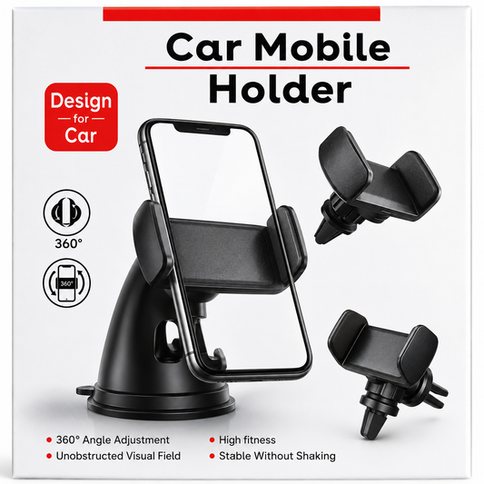 Car Mobile Holder – 360° Design For Car Adjustable Dashboard & Air Vent Phone Mount