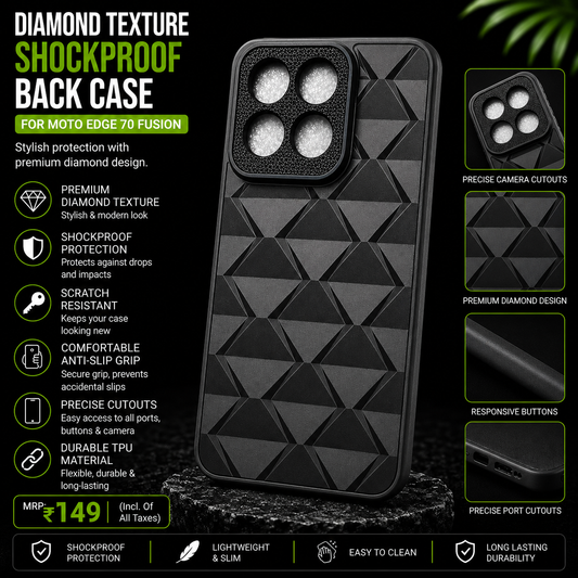 Diamond Texture Shockproof Back Case for Moto Edge 70 Fusion – Black