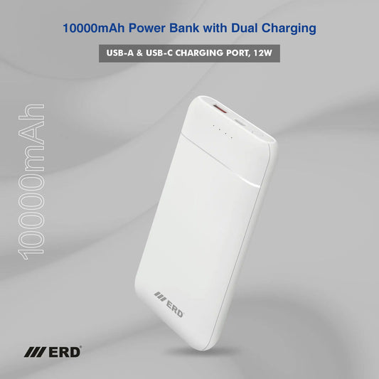 ERD 10000mAh Dual Output Power Bank with USB-A & USB-C Charging Port – 12W Fast Charging – PB-230