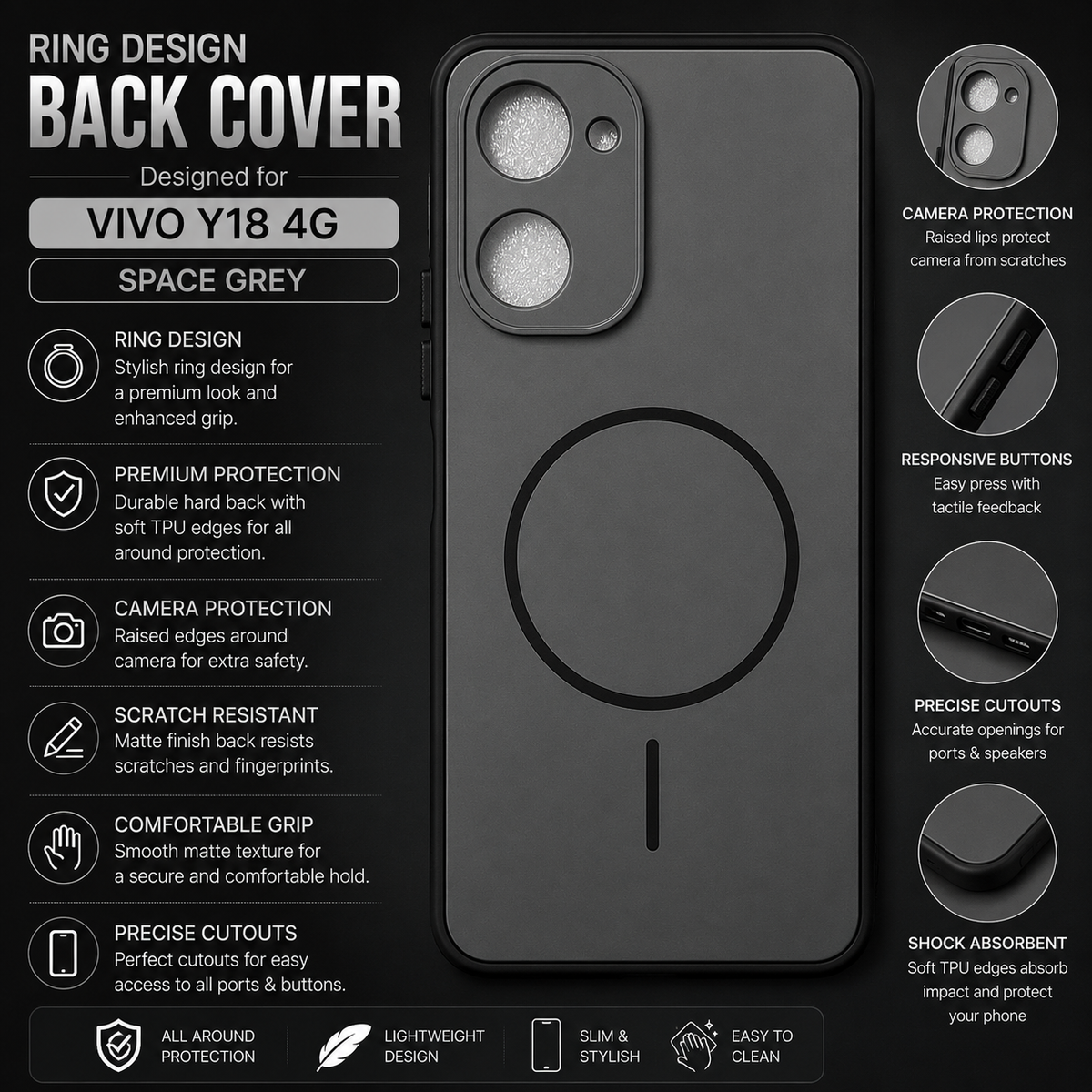 Vivo Y18 4G Ring Design Back Cover – Space Grey