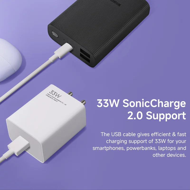 Xiaomi SonicCharge 2.0 USB-A to USB Type-C Cable 33W (1m) White – XMUSBTC100