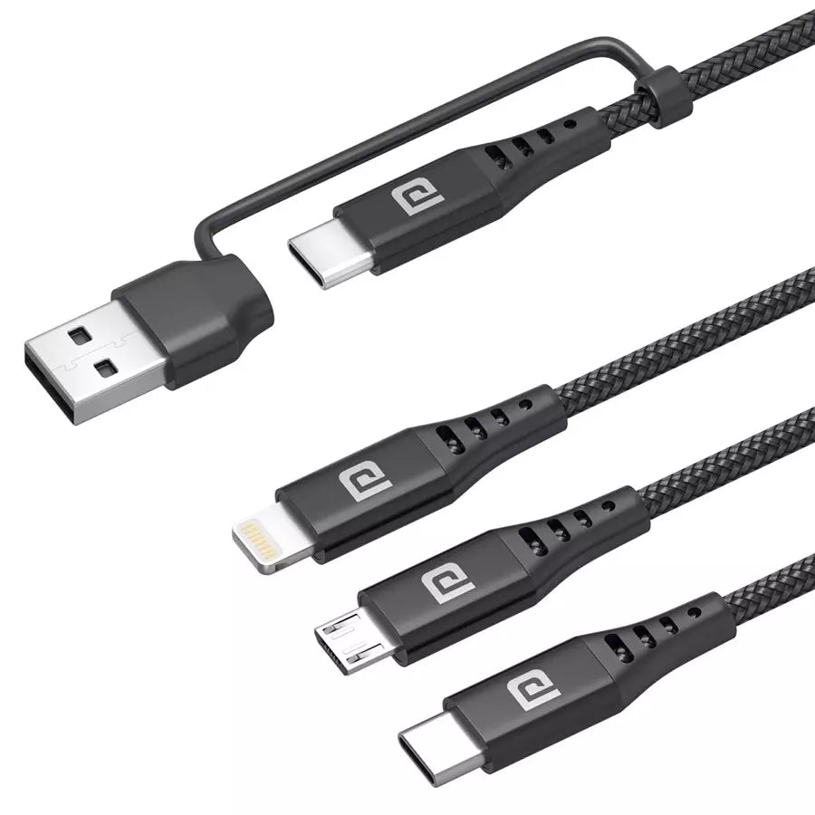 Portronics Konnect J9 3-in-1 Braided Black Cable POR 1796 Type-C Micro USB 8-Pin