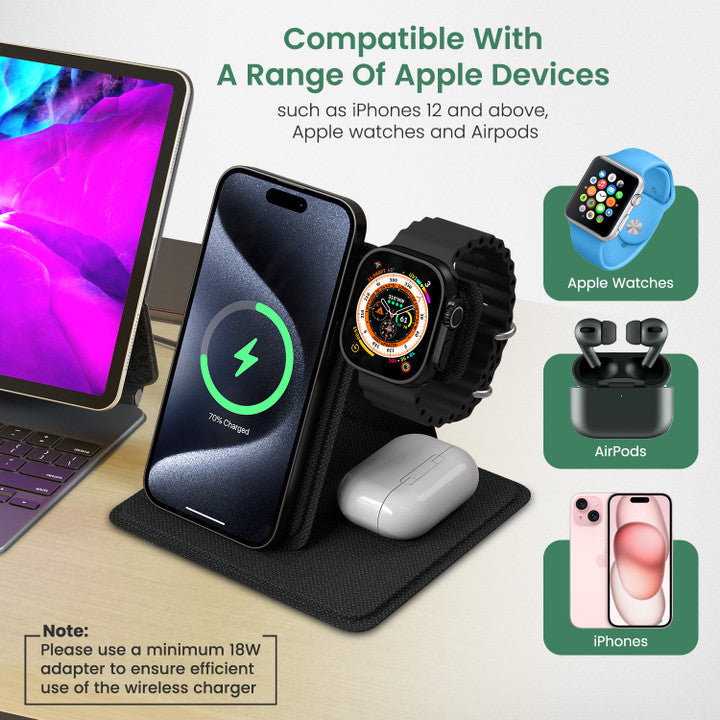 Portronics Freedom Fold 3 15W 3-in-1 Wireless Black Charging Station POR 2125