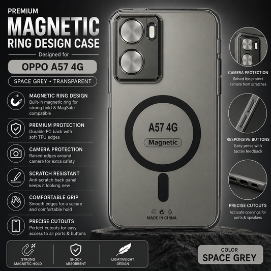 Oppo A57 4G Magnetic Ring Design Back Cover – Space Grey Transparent