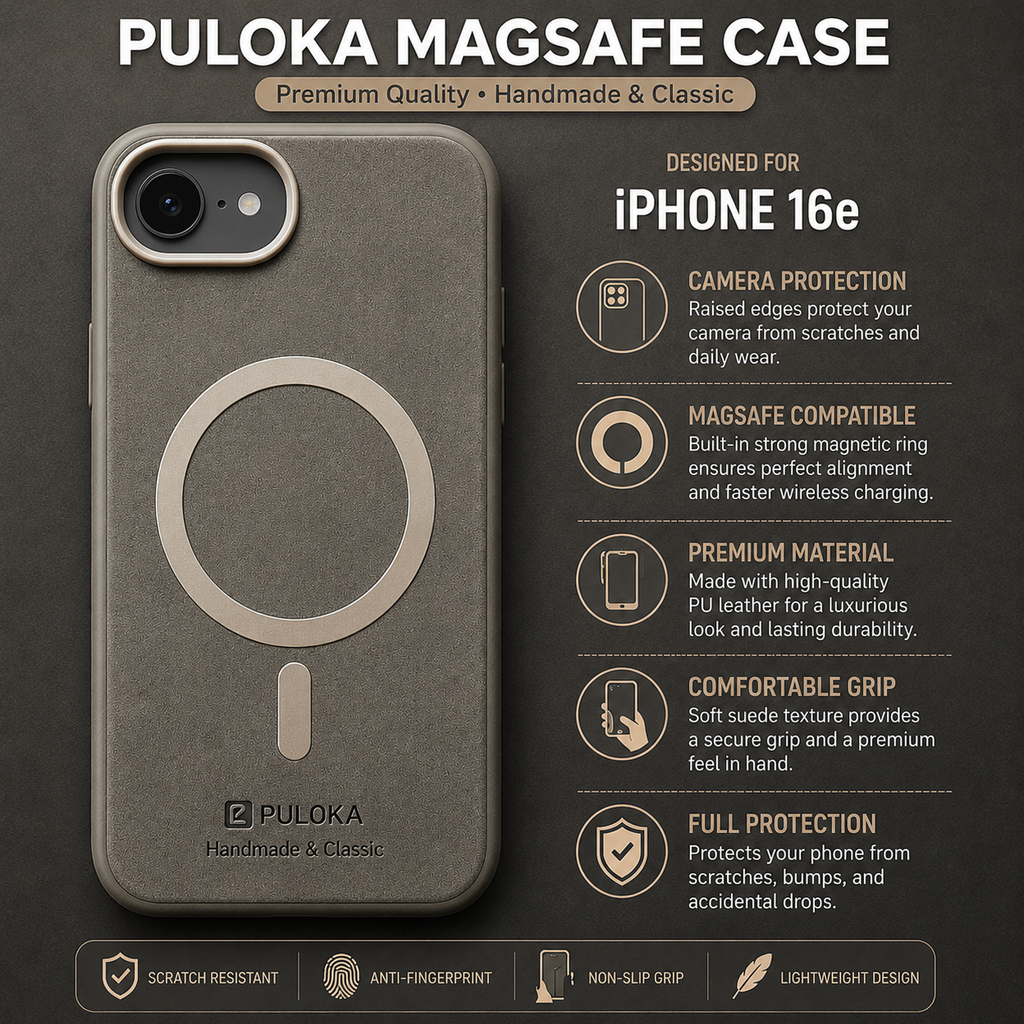 PULOKA Handmade & Classic MagSafe Case for iPhone 16E & 17 Pro Max – Grey