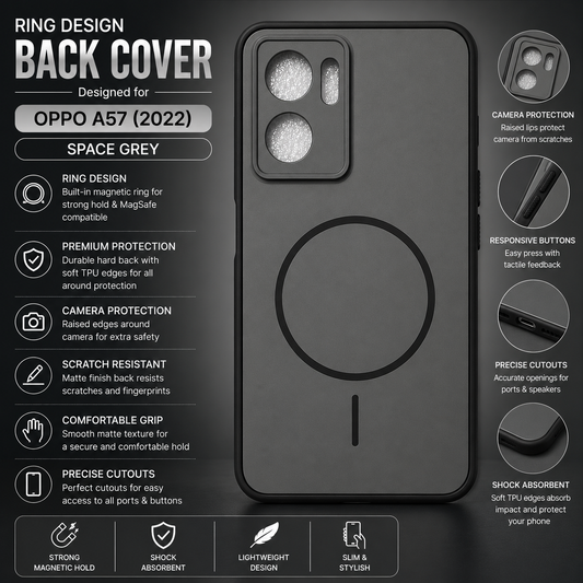Oppo A57 (2022) Ring Design Back Cover – Space Grey