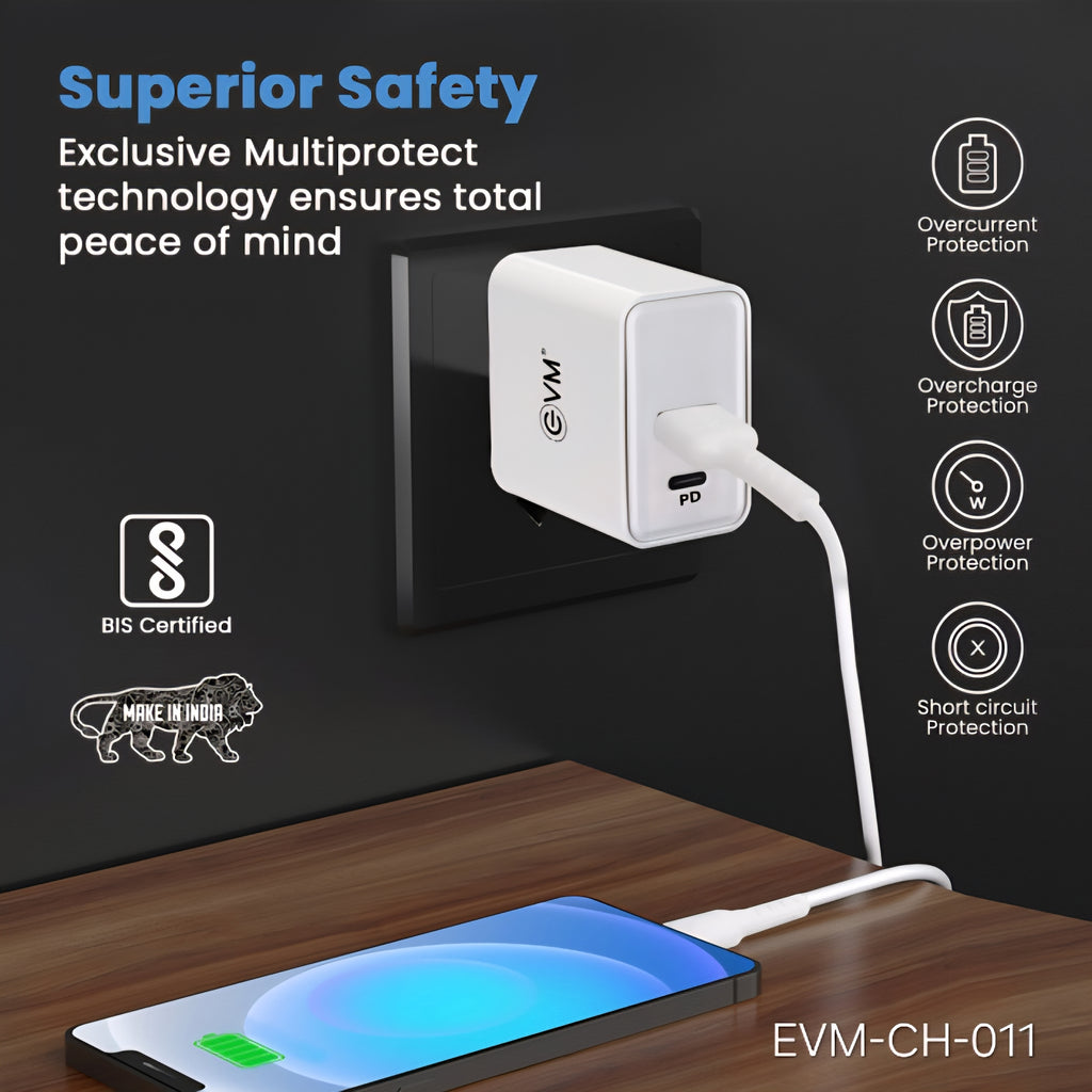 EVM EnSpeed+ 36W PD + QC3.0 Fast Charger with USB-A to Type-C Cable – EVM-CH-011