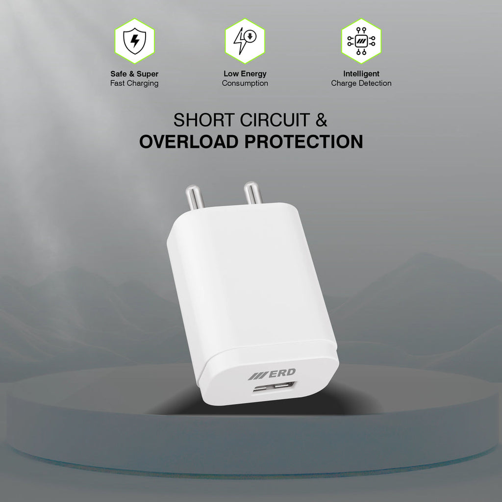 ERD USB Charger with Micro USB Cable, QC Fast Charging Adapter – Safe & Fast Charging – TC-221