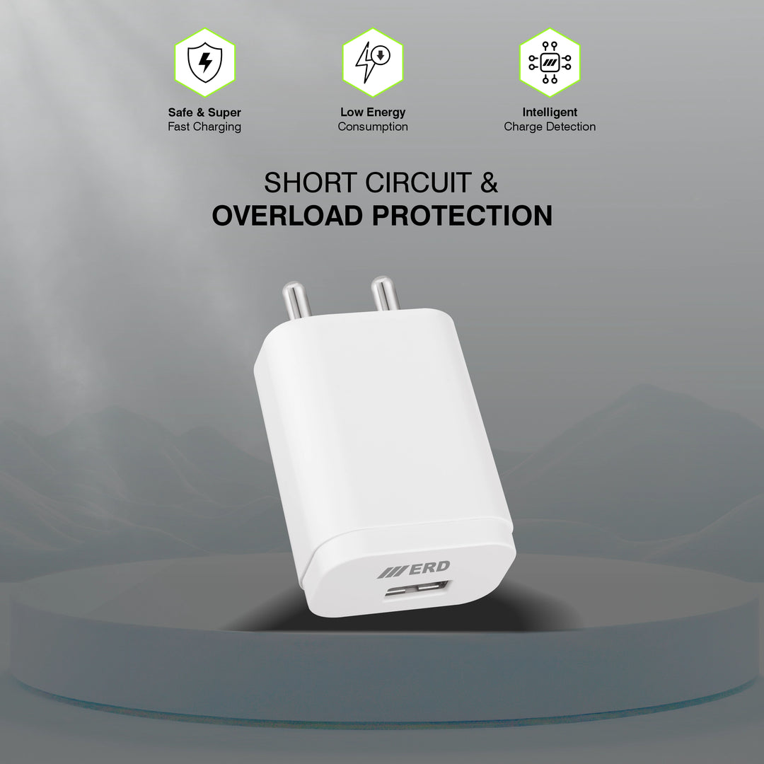 ERD USB Charger with Micro USB Cable, QC Fast Charging Adapter – Safe & Fast Charging – TC-221