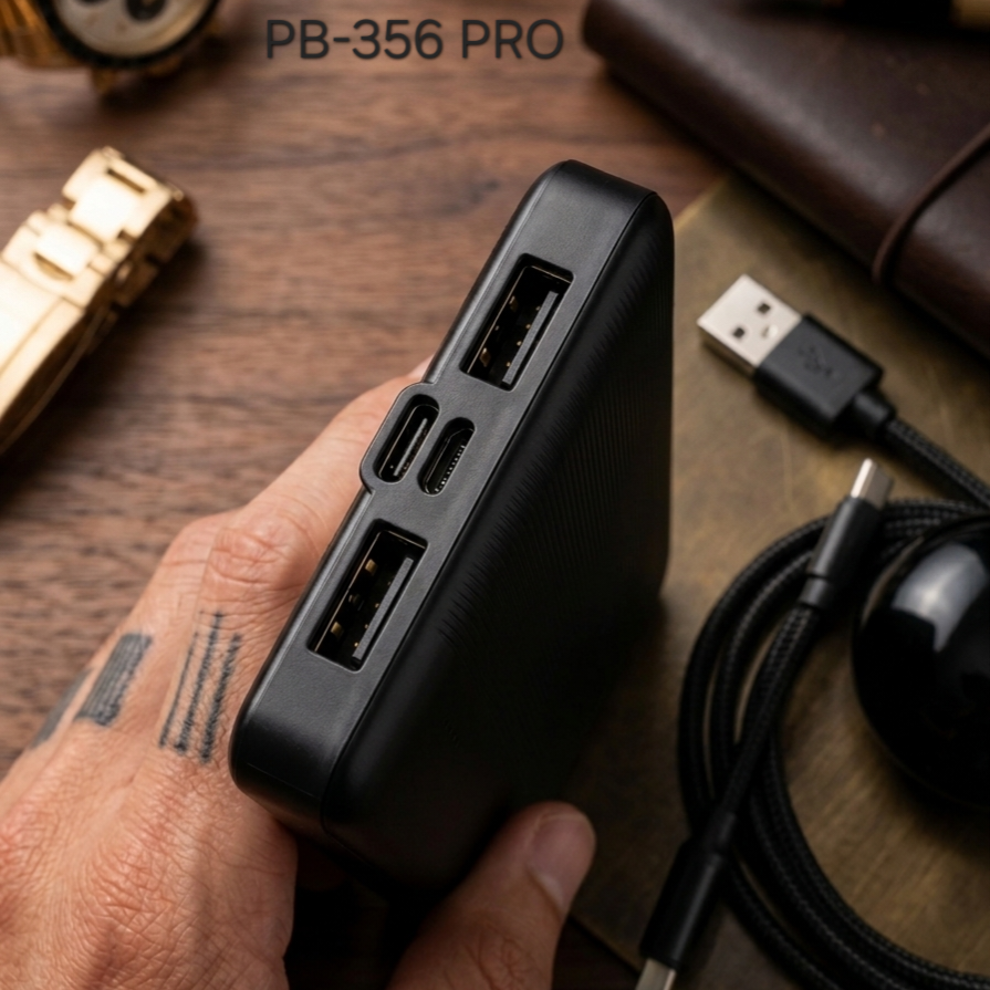 Hitage True Capacity 10000mAh Power Bank (White/Black) Dual USB Output With Type-C Cable – PB-356 Pro