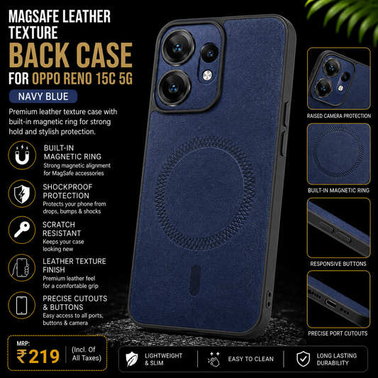 MagSafe Leather Texture Back Case for OPPO Reno 15C 5G – Navy Blue