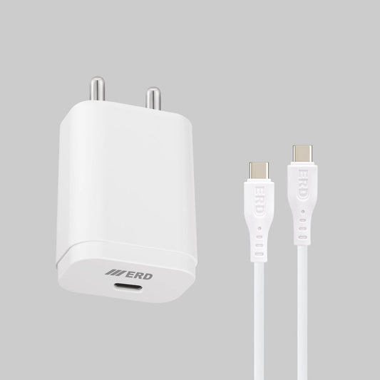 ERD 25W USB-C PD Fast Charger with USB-C to Type-C Cable – White | TC-232